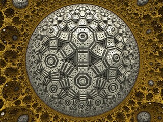 Bizarre 3D fractal background with recursive structures and shapes.