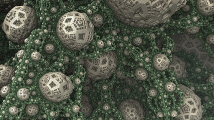 Fantastic 3D fractal background with recursive structures and shapes.