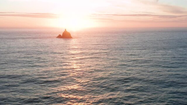 4K Aerial Tillamook Rock Oregon Coast Lighthouse Terrible Tilly Pacific Northwest Approach