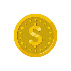 Dollar coin icon. Gold money flat style. Color vector illustration. White isolated background.
