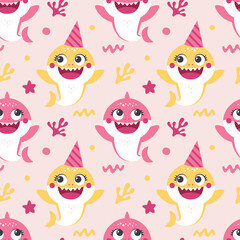 Seamless vector Pattern with Baby Shark for Birthday