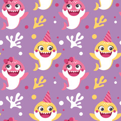 Fototapeta premium Seamless vector Pattern with Baby Shark for Birthday