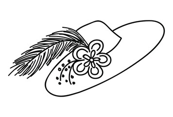 Women's doodle Style feather, flowers Hat, Headdress isolated vector illustration, icon for fashion design, magazines, flyers, presentations