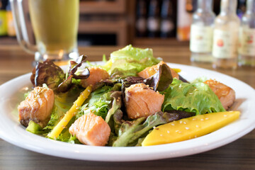 Delicious plate of salmon and lettuce 