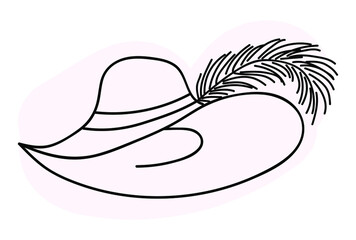 Women's doodle Style feather, flowers Hat, Headdress isolated vector illustration, icon for fashion design, magazines, flyers, presentations