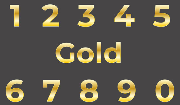A set of golden numbers.Steel numbers placed on a dark blue background.Vector illustration.