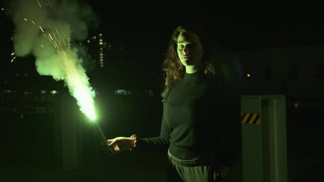 Rebel Girl with Bengalo - American - Slow Motion