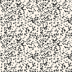 Vector abstract pixel mosaic background. Simple monochrome seamless pattern with small squares, tiny diamonds, rhombuses, randomly scattered dots. Black and white minimal grunge texture. Repeat design