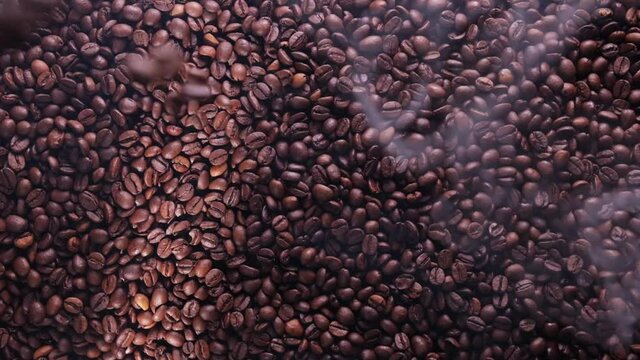 coffee beans falling super slow motion