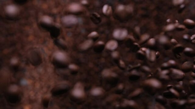 coffee beans falling super slow motion
