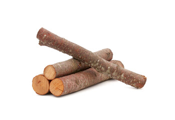 Pile of beech tree firewood isolated on white