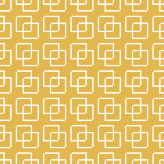 Vector abstract geometric pattern with linear shapes, squares. Stylish minimal geo texture. Modern background in yellow mustard color. Elegant repeat design for decor, fabric, print, wallpapers, cloth