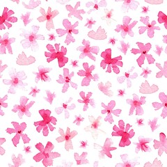 Pattern of flowers and grasses painted with watercolors on white background. Green leaves and flowers on a white background.