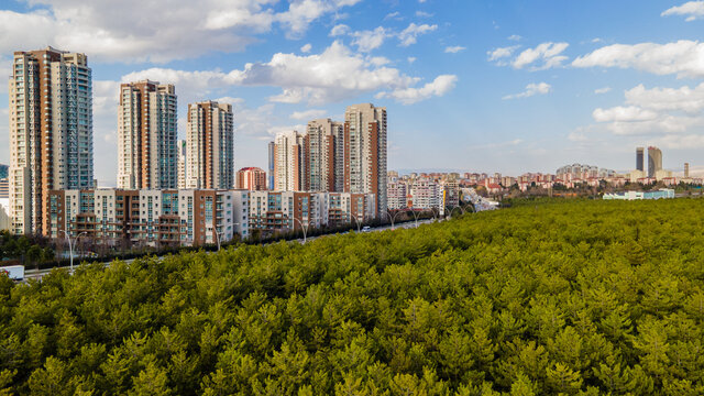 Drone photos of residences and tall apartments - Nature meets the city  (Park Oran Konutları, Ankara)