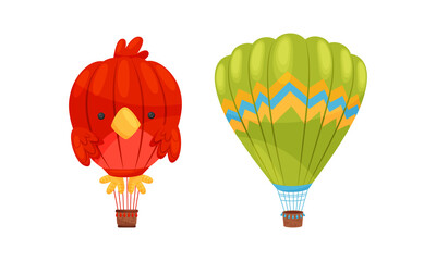 Hot Air Balloon as Light Aircraft with Envelope Containing Heated Air and Gondola or Basket Vector Set © Happypictures