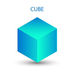 Vector blue cube with gradients for game, icon, packaging design or logo. Cube illustration isolated on white background. Minimalist style abstract cube icon. Platonic solid. Icon.