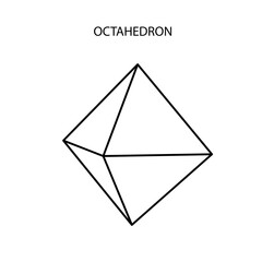 Vector illustration of a black octahedron on a white background with a gradient for for game, icon, logo, mobile, ui, web. Platonic solid. Minimalist style.