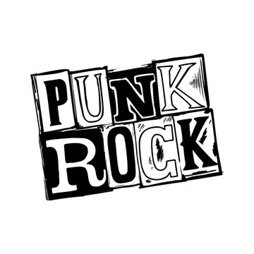 Punk rock collection. Punk rock stamp style monochrome symbol on white background. Vector illustration.