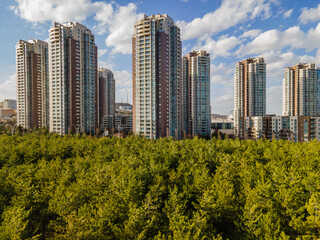 Fototapeta premium Drone photos of residences and tall apartments - Nature meets the city (Park Oran Konutları, Ankara)
