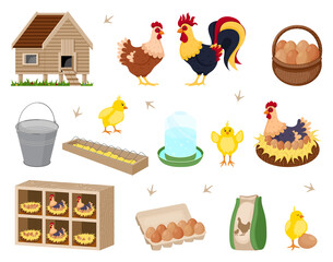 Chicken coop set. Illustration of a Chicken Coop with Chicken Family