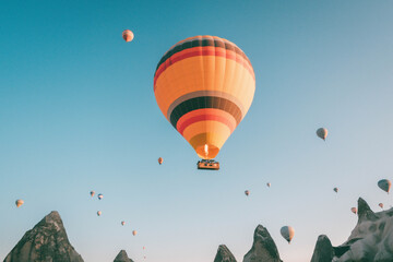 Hot air balloon on a sunny day over Cappadocia