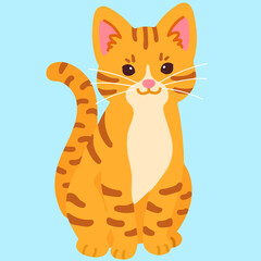 Simple and adorable Orange Tabby cat sitting in front view flat colored