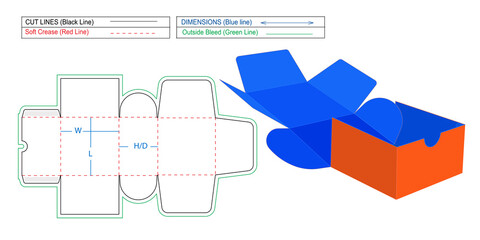 Cake or others food box new modern box dieline template and 3D render easily usable and safe vector design