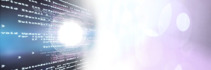 Computer code processing against black and pink background, program coding and technology concept