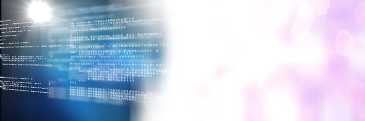 Computer code processing against black and pink background, program coding and technology concept