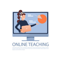 Cartoon online teaching for web design. Cartoon character. Web design. Character for web marketing design. Vector illustration.