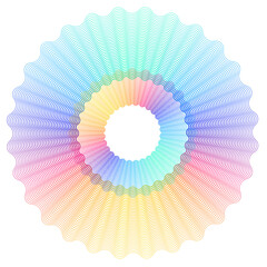 Design elements. Wave of many purple lines circle ring. Abstract rainbow wavy stripes on white background isolated. Vector illustration EPS 10. Colourful waves with lines created using Blend Tool