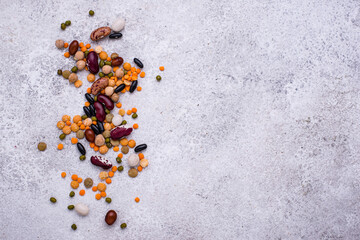 Various legumes. Lentils, beans, pea, chickpea