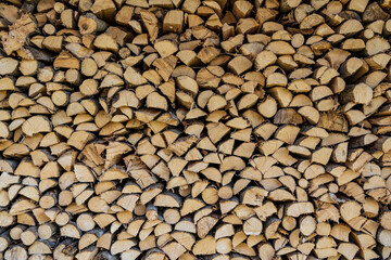 Wall made of stacked wood. Background
