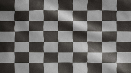 3D Back and white checkered racing flag waving in the wind. Car race sport.