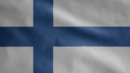 Finlandian flag waving in the wind. Finland banner blowing soft silk.