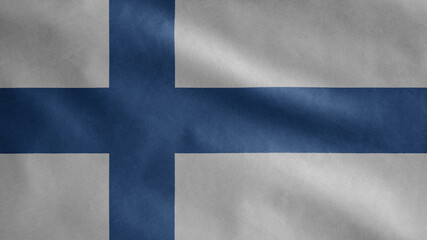 Fototapeta premium Finlandian flag waving in the wind. Finland banner blowing soft silk.