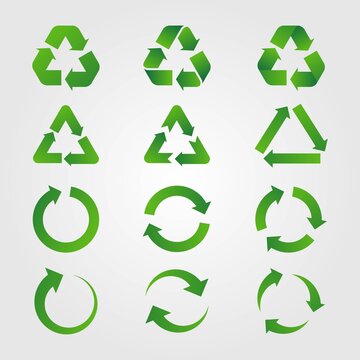 set recycling signs with arrows green isolated on white background. vector illustration.