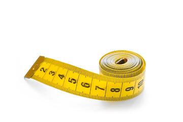 Measuring tape or centimeter isolated on white, close-up
