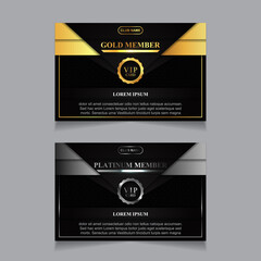Vector VIP golden and platinum card. Black geometric pattern background with premium design. Luxury and elegant graphic template layout for vip member.