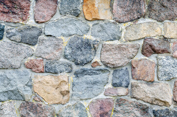 Background of brick stone wall texture. Close up. Outdoor decoration