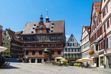 Fototapeta na wymiar The historic town hall on the market square of Tuebingen
