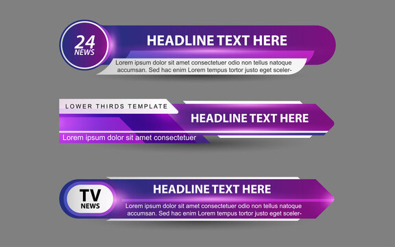 Set collection vector of Broadcast News Lower Thirds Template layout design banner for bar Headline news title, sport game in Television, Video and Media Channel