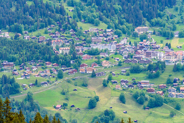 The Swiss Alps at Murren, Switzerland. Jungfrau Region. The valley of Lauterbrunnen from Interlaken.