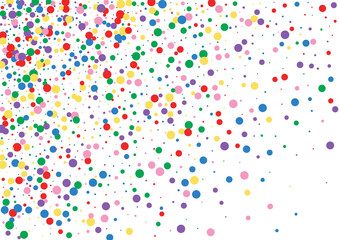 Multicolored Confetti Splash Texture. Round Side Background. Orange Colorful Dot. Blue Circular Circle Illustration.