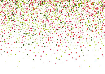 Confetti Green Splash Illustration. Festival Geometric Background. Red Isolated Dot Mosaic. Rhombus Pattern Frame.