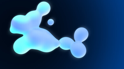 Abstract liquid 3d background. Bright blue gradient colored spheres. Water drops