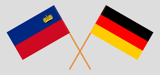 Crossed flags of Liechtenstein and Germany. Official colors. Correct proportion