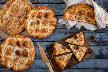 Ramadan pita bread on the table. Ramazan pidesi