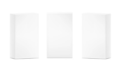 Realistic cardboard box mockup. Perspective view. Vector illustration isolated on white background. Can be use for food, medicine, cosmetic and etc. Ready for your design. EPS10.	