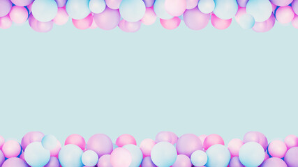 Colorful balloons background, punchy pink and mint pastel colored and soft focus. Party festive balloons photo wall birthday decoration for children. Background for wedding, anniversary, birthday.